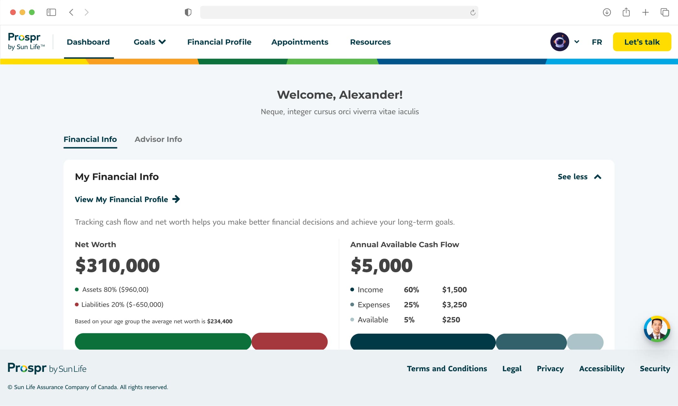 Prospr Dashboard app screen