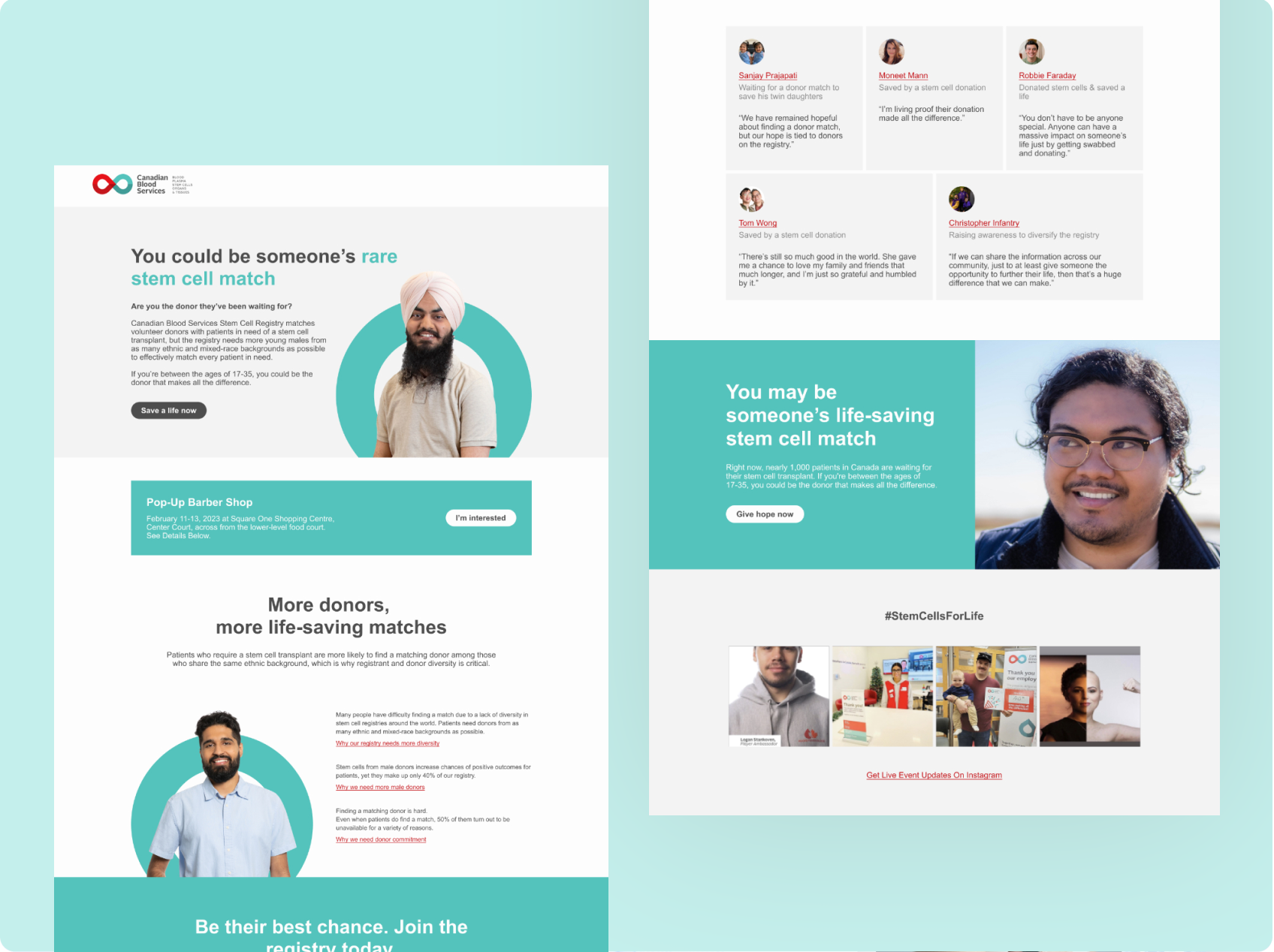 Canadian Blood Services Stem Cell Landing Page Designs